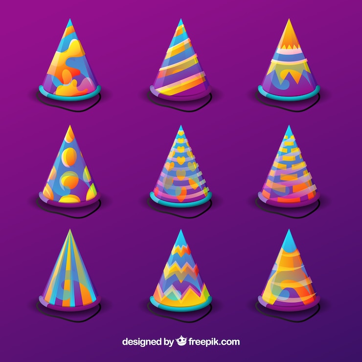 Vector gratuito colección de sombreros de fiesta de cumpleaños degradada