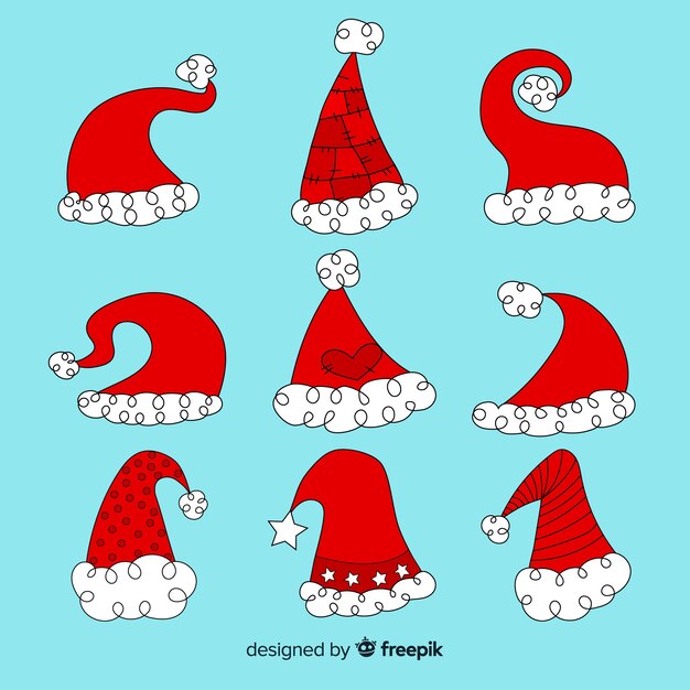 Colección de sombreros de navidad dibujados a mano