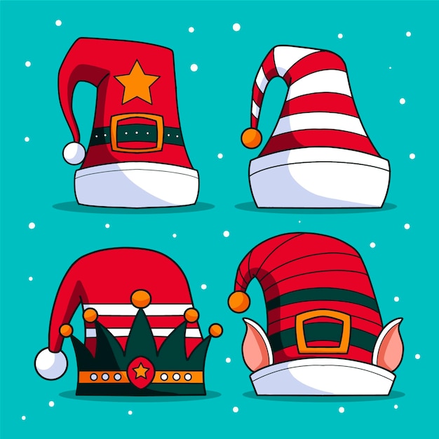 Colección de sombreros de navidad dibujados a mano