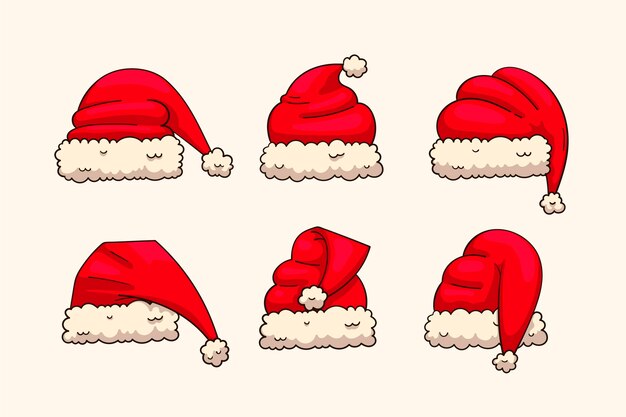 Colección de sombreros de navidad dibujados a mano