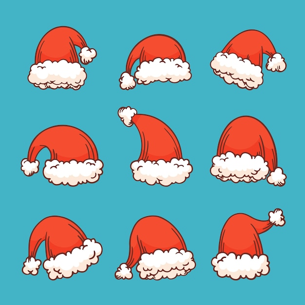 Colección de sombreros de navidad dibujados a mano