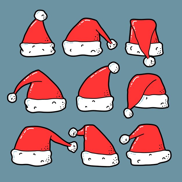 Colección de sombreros de santa claus dibujados a mano