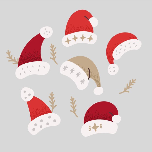 Colección de sombreros de santa claus dibujados a mano