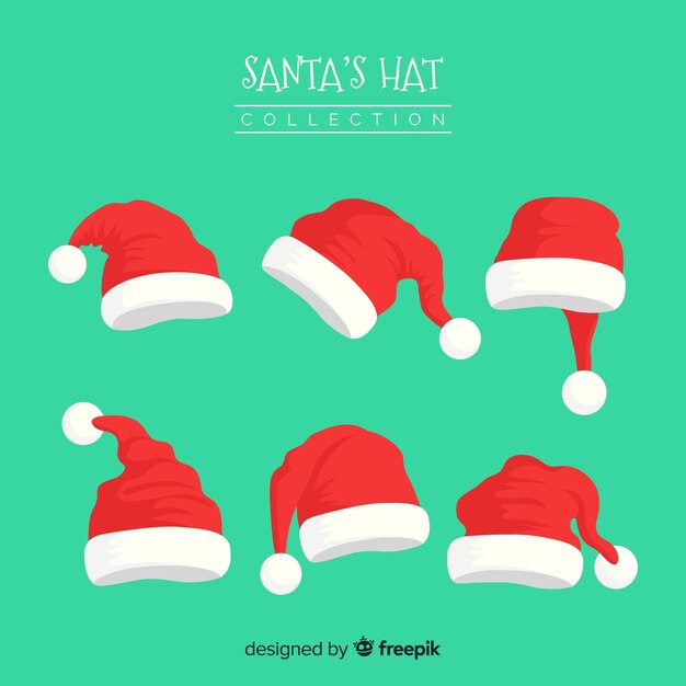 Colección de sombreros de santa claus de diseño plano