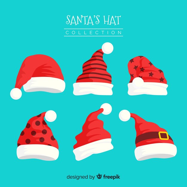 Colección de sombreros de Santa Claus de diseño plano