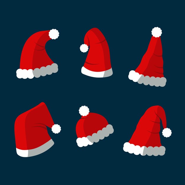 Colección de sombreros de santa claus de diseño plano