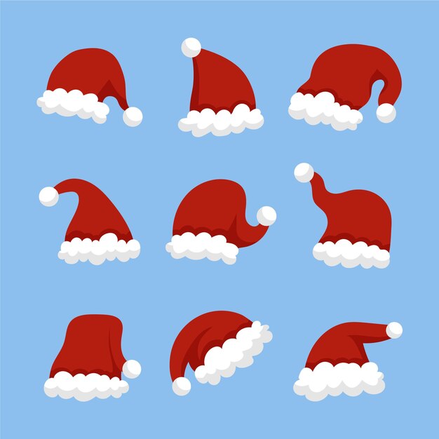 Colección de sombreros de santa claus de diseño plano