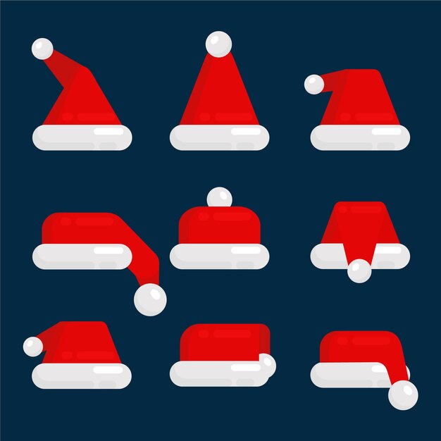 Colección de sombreros de santa claus de diseño plano