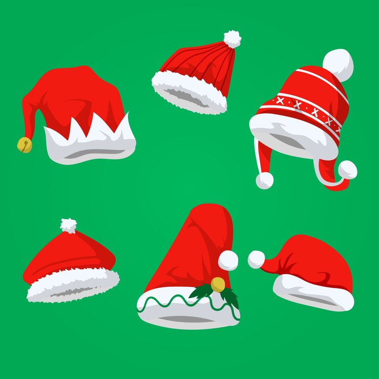 Vector gratuito colección de sombreros de santa dibujados a mano