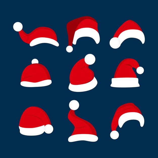 Colección de sombreros de santa en diseño plano