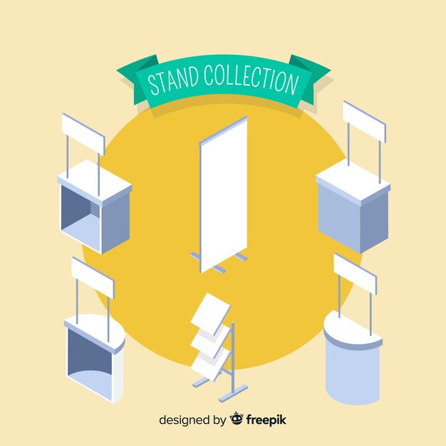 Colección de stands modernos con vista isométrica