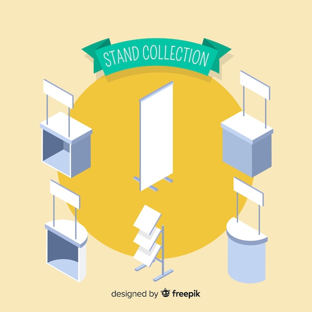 Colección de stands modernos con vista isométrica