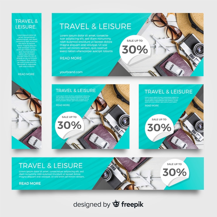 Vector gratuito colección stationery de banners con imágenes de viaje