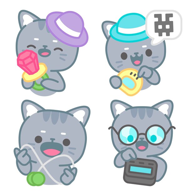 Colección de stickers de los 90 con el gato tomomi