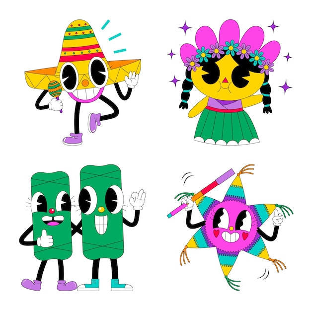 Vector gratuito colección de stickers de acid mexico