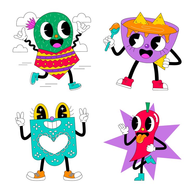 Vector gratuito colección de stickers de acid mexico