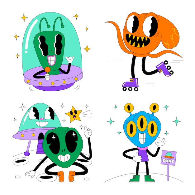 Colección de stickers alienígenas ácidos