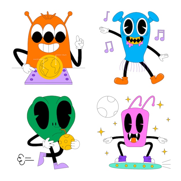 Colección de stickers alienígenas ácidos