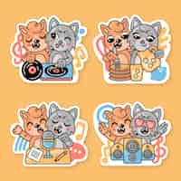 Vector gratuito colección de stickers de amigos con fred el zorro