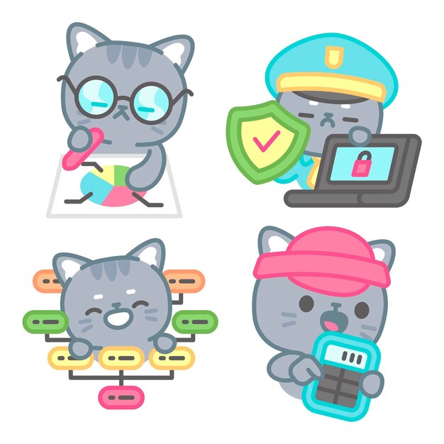 Colección de stickers de analistas de datos con tomomi el gato