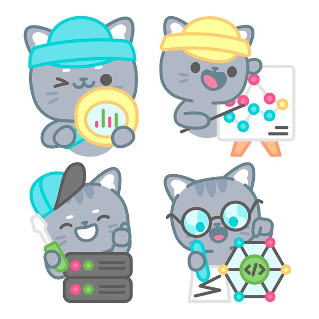 Colección de stickers de analistas de datos con tomomi el gato