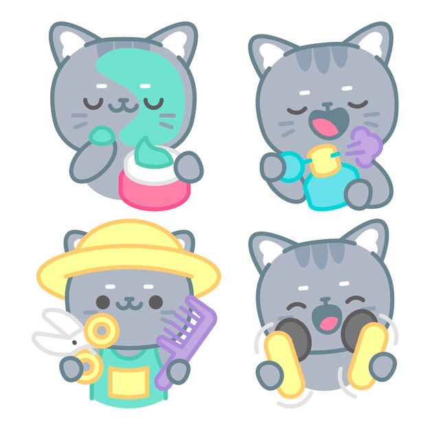 Colección de stickers de aseo con tomomi el gato
