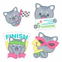 Vector gratuito colección de stickers de campeones con el gato tomomi