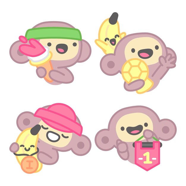 Colección de stickers de campeones con mono y plátano.