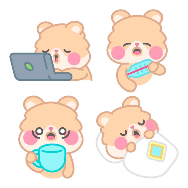 Colección de stickers cansados con kimchi el hámster
