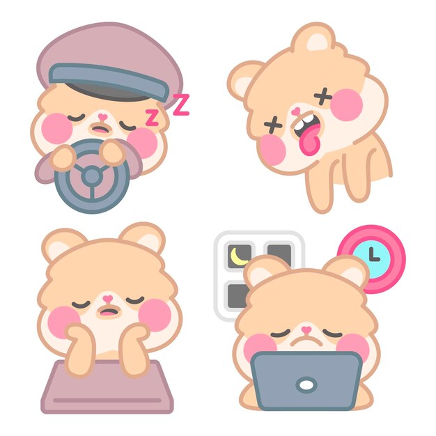 Colección de stickers cansados con kimchi el hámster