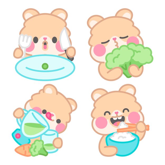 Colección de stickers de comida saludable kimchi el hámster