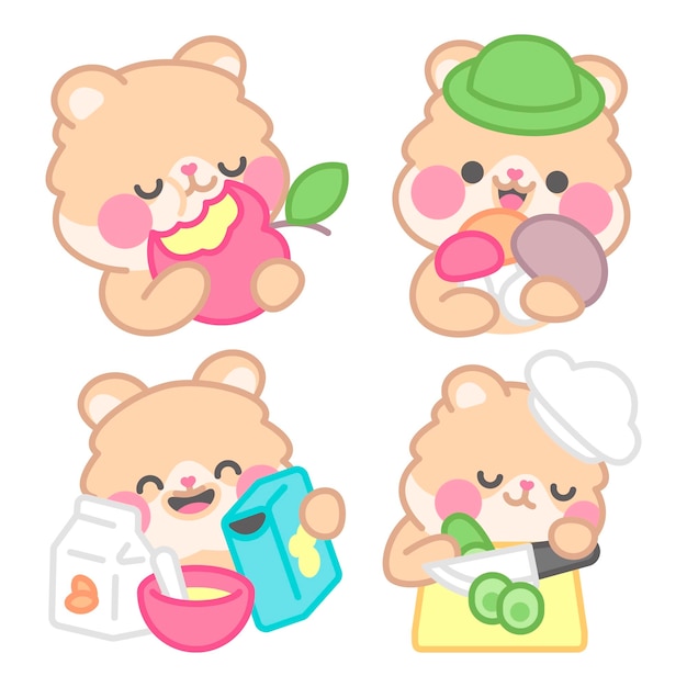 Colección de stickers de comida saludable kimchi el hámster