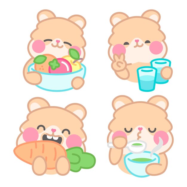 Colección de stickers de comida saludable kimchi el hámster