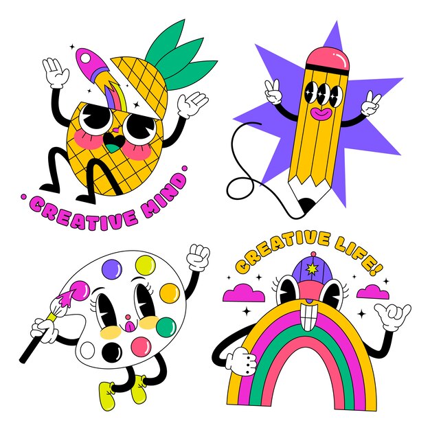 Colección de stickers de creatividad ácida