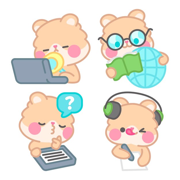 Colección de stickers e-learning con kimchi el hámster