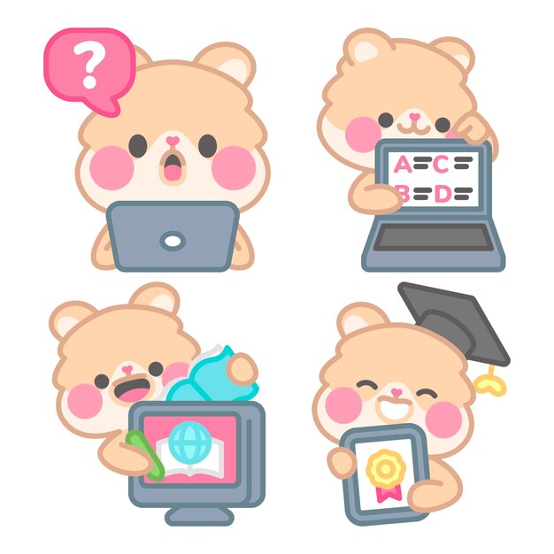 Colección de stickers e-learning con kimchi el hámster