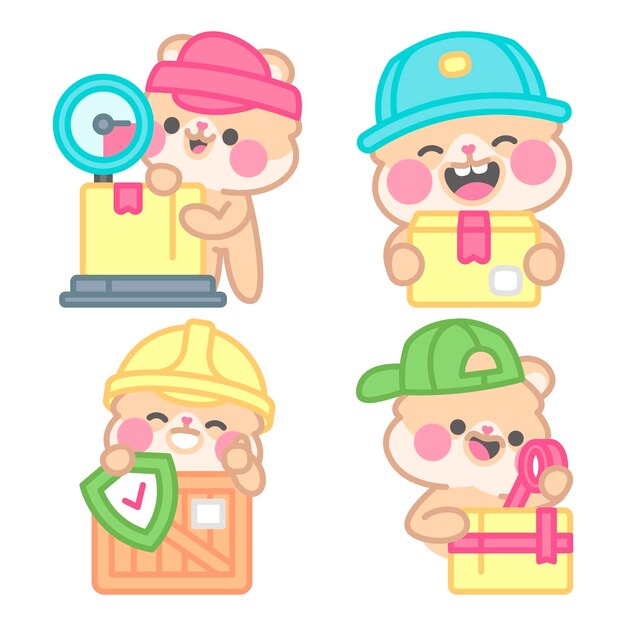 Colección de stickers de envío y entrega con kimchi el hámster