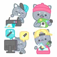 Vector gratuito colección de stickers de fotografía con el gato tomomi