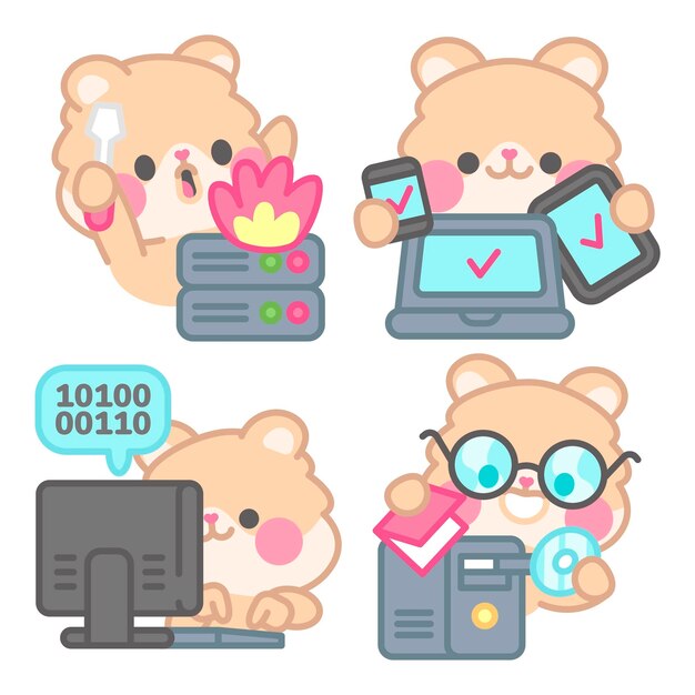 Colección de stickers de ingeniero informático con kimchi el hámster