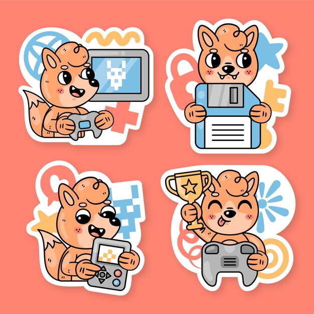 Colección de stickers de juegos con fred el zorro