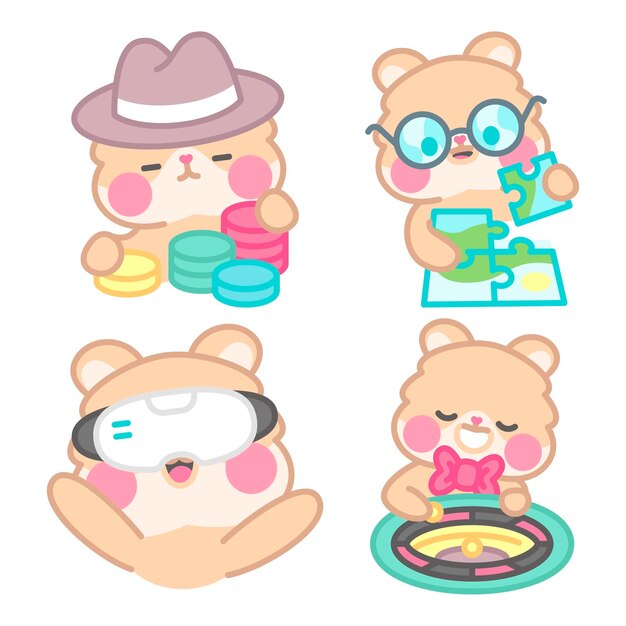 Colección de stickers de juegos con kimchi el hámster