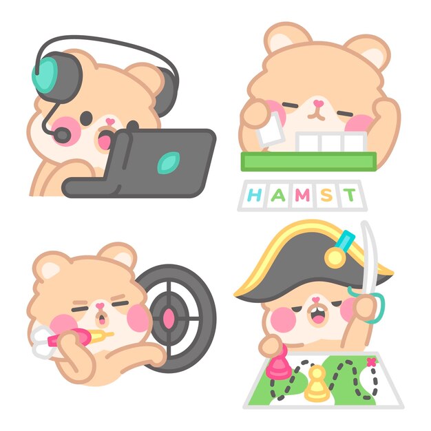 Colección de stickers de juegos con kimchi el hámster