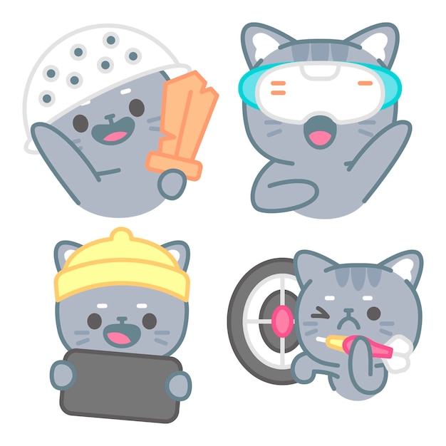 Colección de stickers de juegos con tomomi el gato