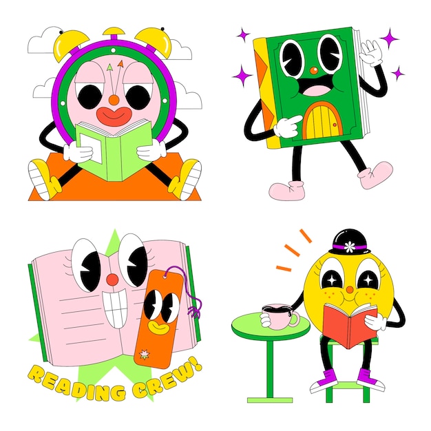 Vector gratuito colección de stickers de lectura ácida