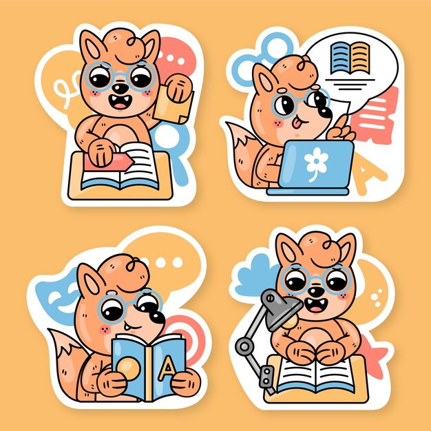 Colección de stickers de lectura con fred el zorro