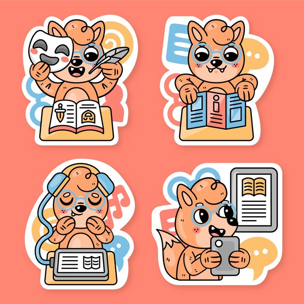 Colección de stickers de lectura con fred el zorro