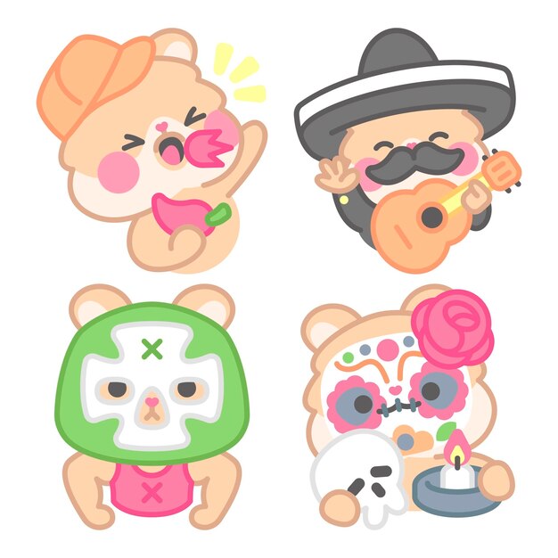 Colección de stickers de México con kimchi el hámster