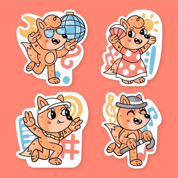 Colección de stickers de música y baile con fred the fox