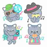 Vector gratuito colección de stickers de música y baile con el gato tomomi