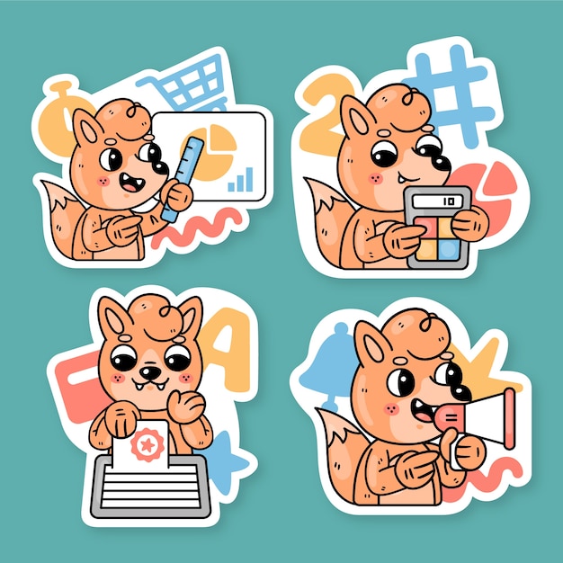 Vector gratuito colección de stickers de negocios con fred the fox